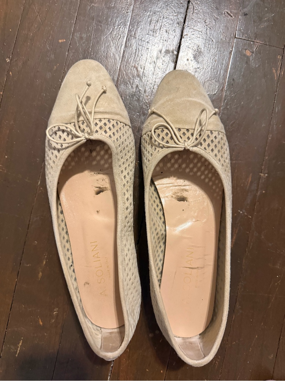 A. Soliani Beige Suede Ballet Flats with Bow